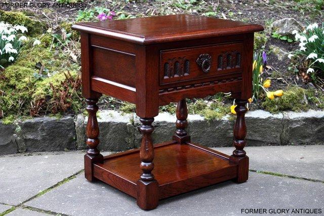 Image 14 of AN OLD CHARM TUDOR BROWN CARVED OAK BEDSIDE PHONE LAMP TABLE
