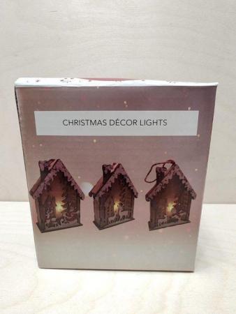 Image 16 of Set of 3 Hanging Christmas Wooden House with LED Warm Lights