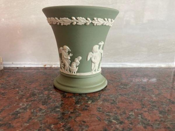 Image 2 of Wedgwood Sage Green Jasperware vase classical designs