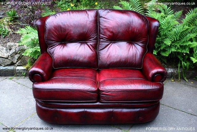 Image 16 of SAXON OXBLOOD RED LEATHER CHESTERFIELD SETTEE SOFA ARMCHAIR