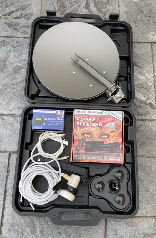 Preview of the first image of Caravan satellite kit in a hard case, with instructions.