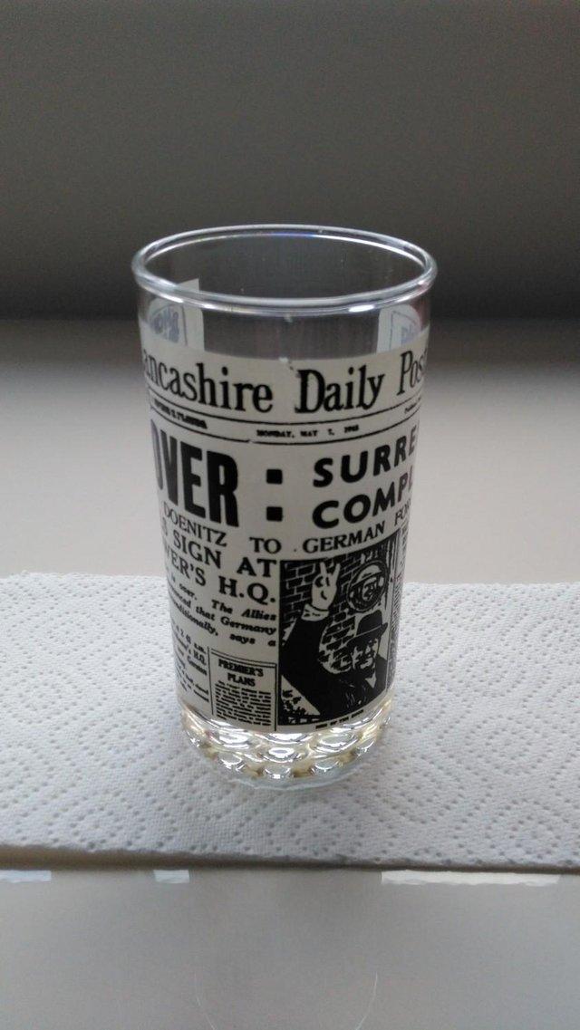 Preview of the first image of LANCASHIRE DAILY POST 1 MAY 1945 COMMEMORATIVE GLASS.