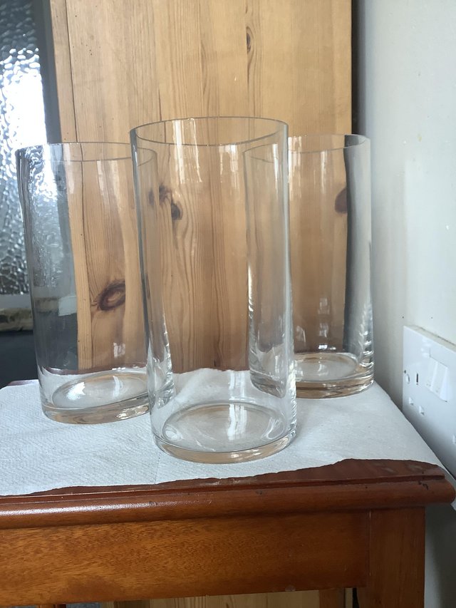 Preview of the first image of 3 cylinder glass vases clear VGC.