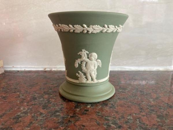 Image 1 of Wedgwood Sage Green Jasperware vase classical designs