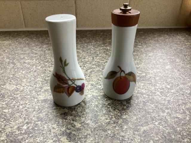 Preview of the first image of Royal Worcester salt and grinding pepper pots.