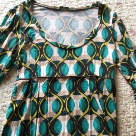 Image 2 of Sz16 NEW LOOK Green Circles Dress, Elbow Length Sleeves