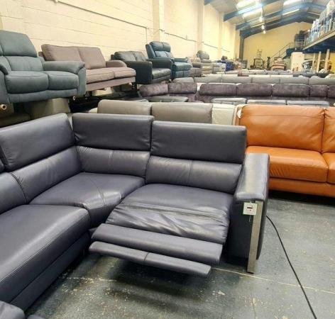 Image 10 of Torres blue leather electric recliner corner sofa