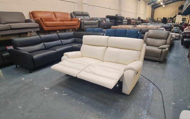 Image 3 of La-z-boy off white leather electric recliner 3 seater sofa