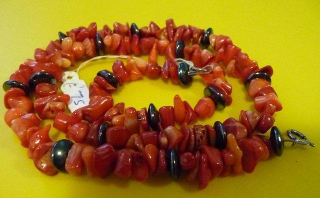 Preview of the first image of Vintage polished coral rope necklace 18" long.