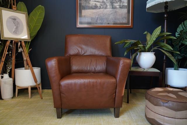 Preview of the first image of Mid Century Vintage Real Conker Brown Leather Armchair.