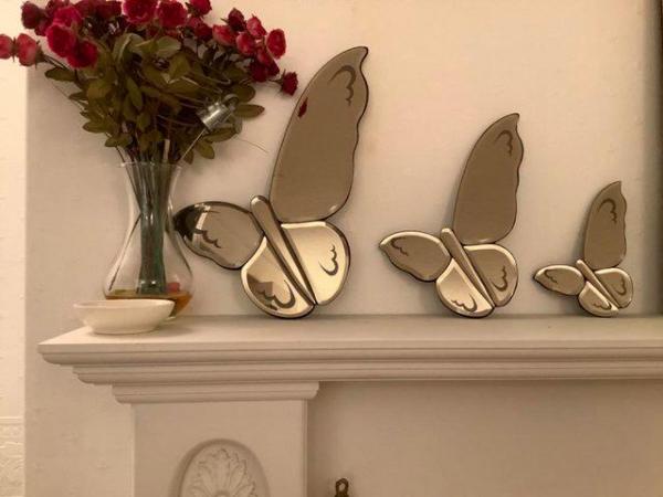 Image 1 of Set of 3 Mirrored Butterfly Ornaments - suitable for hanging