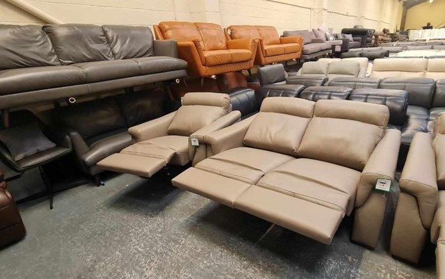 Image 17 of Adriano taupe leather electric recliner sofa set