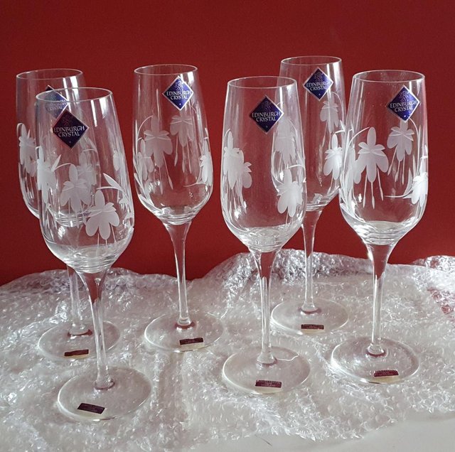 Preview of the first image of Edinburgh Crystal Champagne Glasses (Signed) from 1990s.
