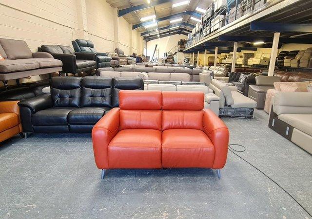 Image 3 of La-z-boy Washington orange leather recliner 2 seater sofa