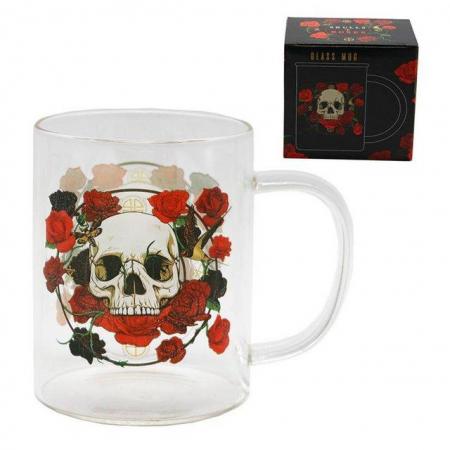 Image 1 of Glass Mug - Skulls & Roses.  Free uk Postage