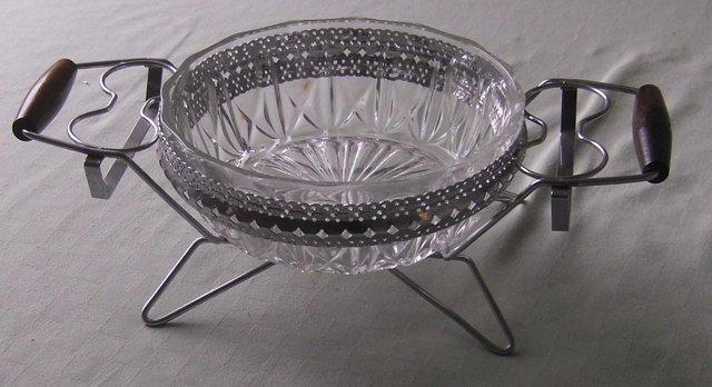 Image 1 of Serving/fondue dish, two handles, removable glass bowl