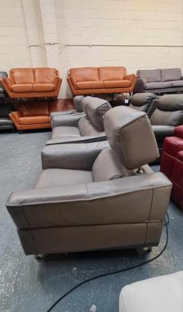Image 10 of Dakota grey leather electric recliner sofa and 2 armchairs