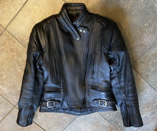 Preview of the first image of Ladies leather Sportex padded motorcycle jacket size 12.