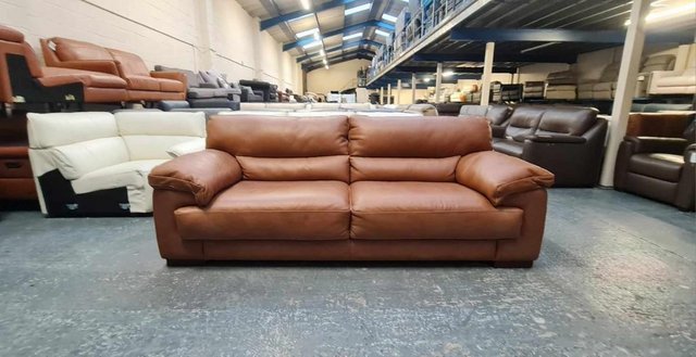 Preview of the first image of Ex-display Santino apollo tan leather 3 seater sofa.