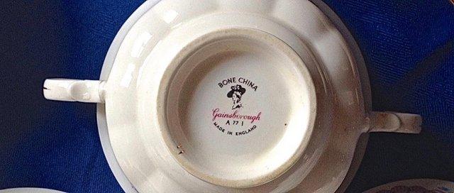 Image 3 of Gainsborough English 50's bone china Bouillon Cups & Saucers