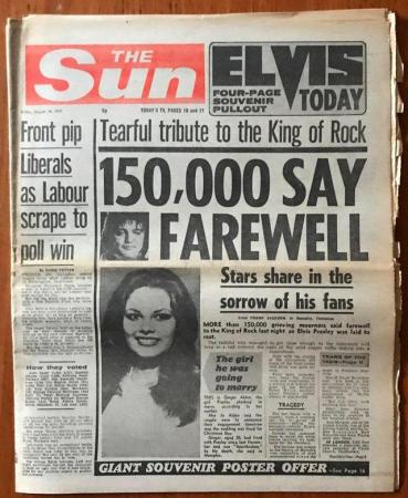 Image 3 of Elvis Presley 8 Original & Complete UK Newspapers August 77