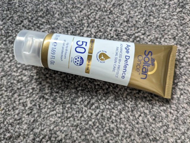 Preview of the first image of Boots Soltan Once Age Defence Facial Sun Care Cream.