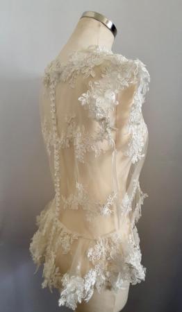 Image 3 of Bridal Lace cover up with cap sleeves and button back