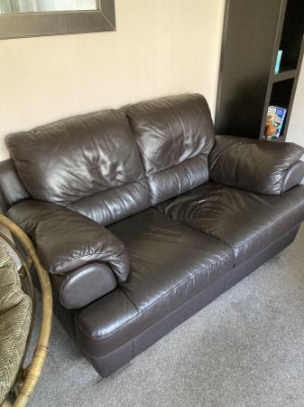 Image 1 of 3 piece brown leather sofa