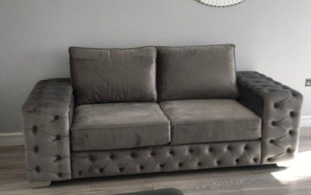 Preview of the first image of Ashton premium charcoal plush velvet 3 seater and 1 armchair.