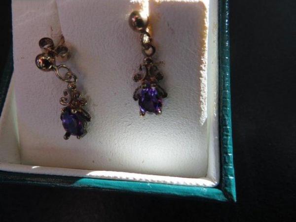 Image 3 of Amethyst Coloured Ear Studs in 9 carat gold
