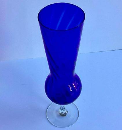 Image 2 of Blue swirled art glass with twisted stem possibly Empoli