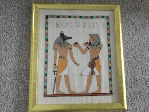 Image 1 of Egyptian Cross stitch in a frame