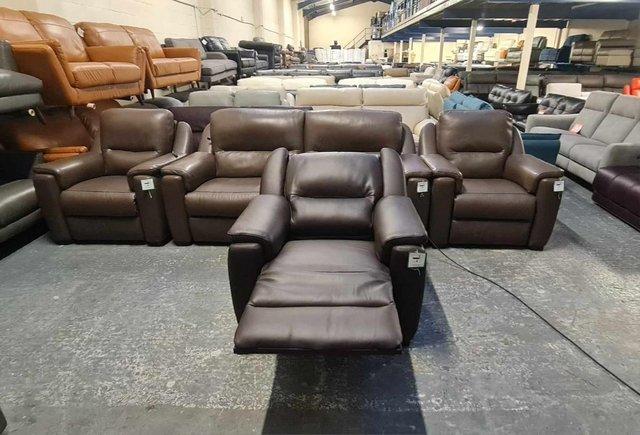 Image 10 of Avola dark brown leather electric recliner armchair