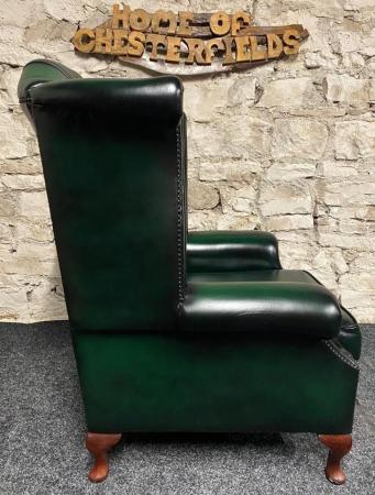 Image 4 of Queen Anne Wingbacked Armchair Green Leather