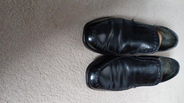 Image 2 of Mens Black Leather slip on shoes size 9 with embroided edge