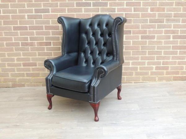Image 2 of Chesterfield Black Queen Anne Armchair (UK Delivery)