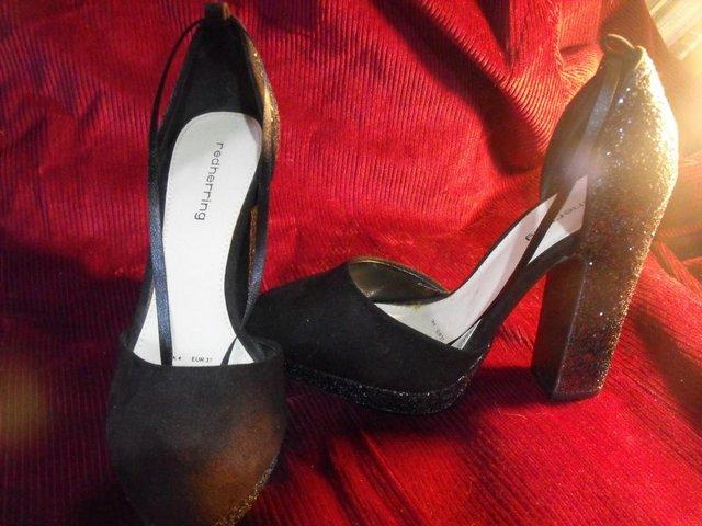 Preview of the first image of LADIES SIZE 4 (37) 'RED HERRING' BLACK HEELS - WORN ONCE.