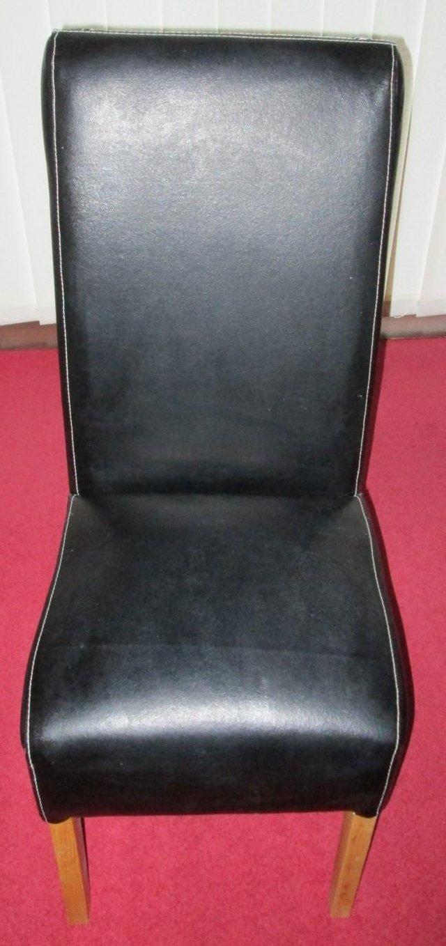 Preview of the first image of PR DINING ROOM CHAIRS, BLACK FAUX LEATHER,SEAT AND BACK, VGC.