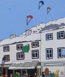 Image 3 of naïve folk art painting of Keswick market day winter