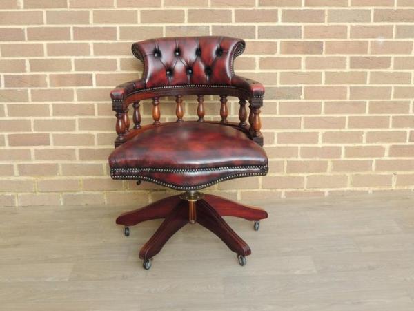 Image 1 of Vintage Ox Blood Captains Chesterfield Chair (UK Delivery)