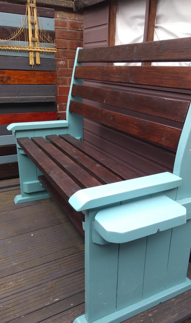 Preview of the first image of LARGE EASY SIT GARDEN BENCH . finished in rosewood and teal.