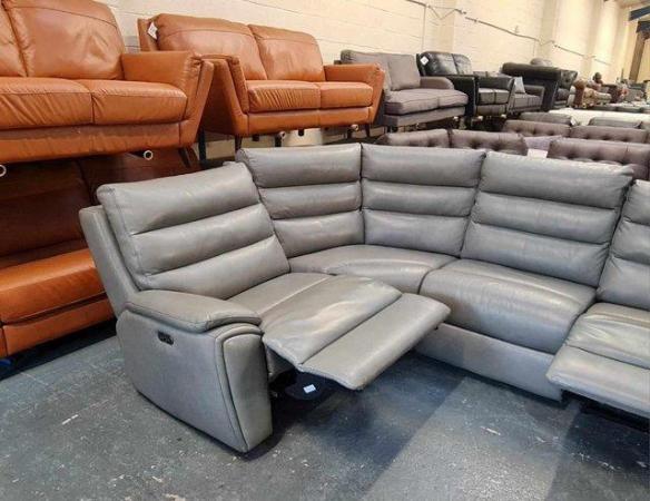 Image 7 of La-z-boy Winslow grey leather electric recliner corner sofa