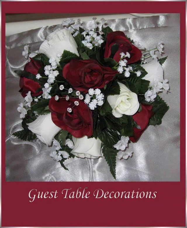 Preview of the first image of 2 Burgundy & Ivory Rose Joanna Top Table.