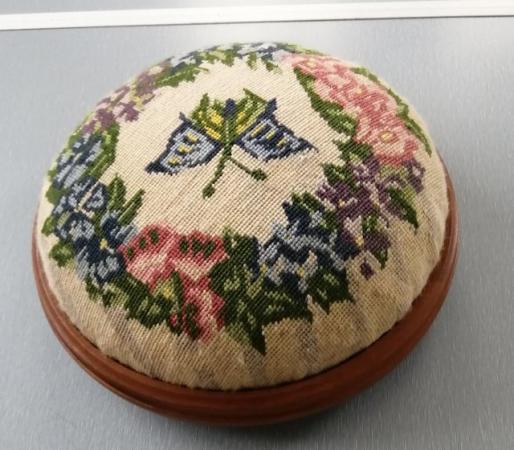 Image 1 of Small Round Tapestry Footstool.