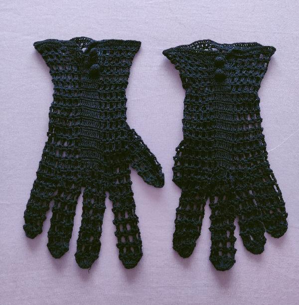 Preview of the first image of Beautiful Vintage Pair Of 1970's Navy Lace Gloves.
