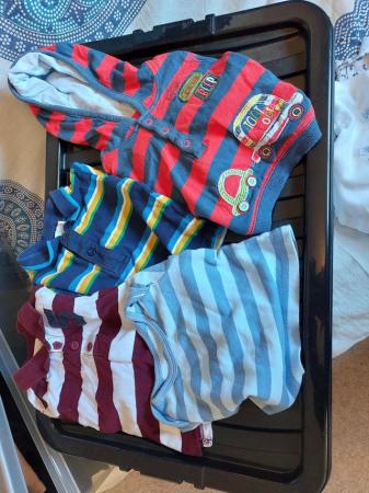 Image 1 of 8 long sleeved baby boy tops aged 0-3 months