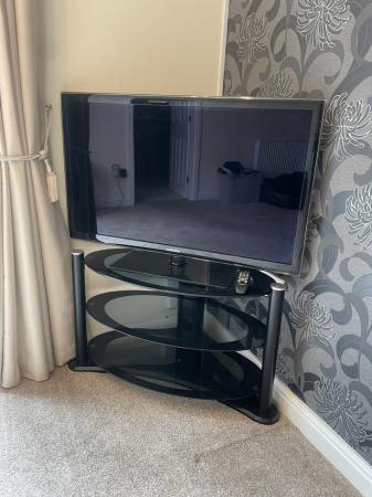 Image 1 of Black Glass TV Stand with Shelves