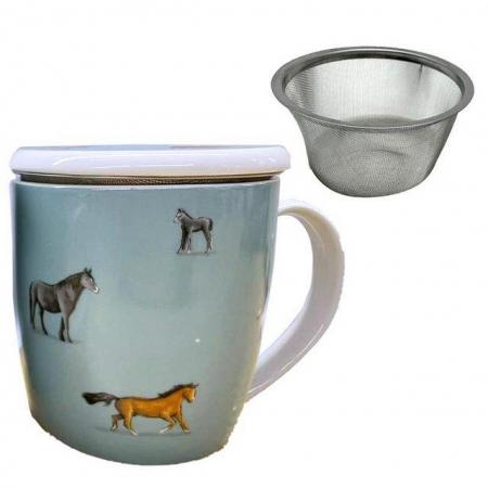 Image 3 of Porcelain Mug & Infuser Set - Down on the Farm Horses.