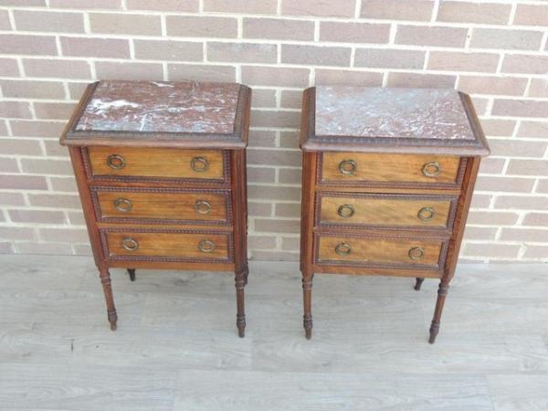 Image 6 of Pair of Antique Bedside Tables with Marble Tops (Delivery)
