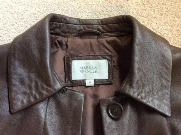 Image 1 of Ladies M&S brown leather knee-length coat, size 12